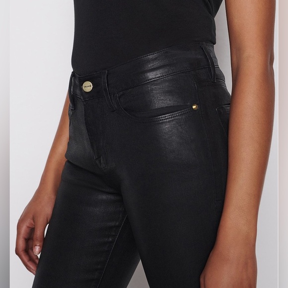 FRAME DENIM LE MID SKINNY DE JEANNE COATED - FILM NOIR MID RISE JEAN SZ 26 - Picture 2 of 8